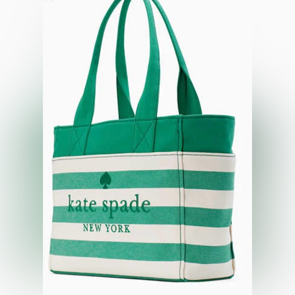Kate Spade Jett Large Tote | Green Beach Time Stripe | Embroidered Logo | NWT - Picture 4 of 16